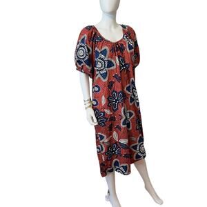 Sundry Brick Red Blue Cotton Blouson Sundress Dress Midi, M